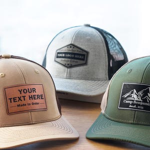 Personalized Trucker Hat, Snapback Hat, Custom Text Hat, Leather Patch Hat, Mothers Day Gift, Unisex Hats, Company Logo Hat 25030202