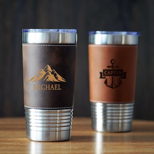 Groomsmen Tumblers, Engraved Leather Tumblers, Best Man Gift, Groomsman Gift, 20oz Insulated Personalized Mug 25040601
