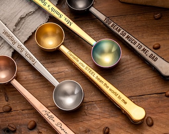 Personalized Engraved Coffee Scoop With Bag Clip Custom Stainless Steel Coffee Scoop Unique Coffee Lover Gift for Him Her LXY1607