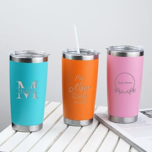 Personalized 20 oz Tumbler, Custom Name, Travel Mug, Laser Engraved Tumbler, Stainless Steel water cup, Bridesmaid Tumbler 25081501