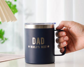 Personalised Travel Mug with Handle and Lid Gift Custom Name,Permanent vinyl or Laser Engrave,Gift for Mom and Dad,coffee mugLM1605