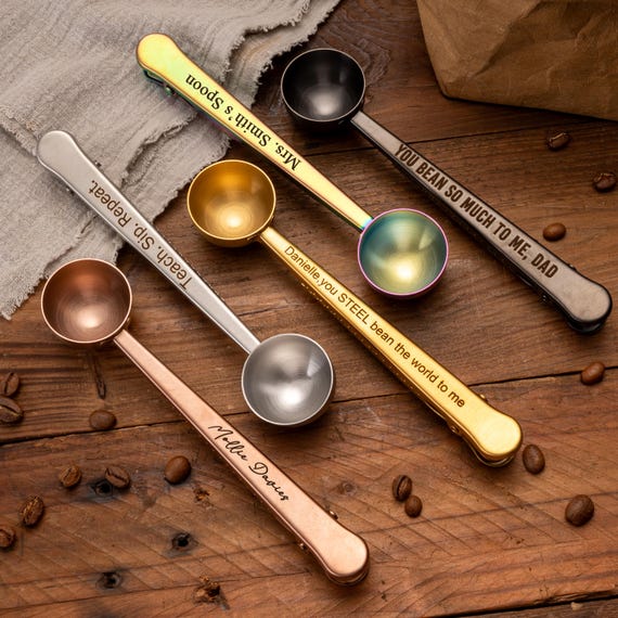 Personalized Engraved Coffee Scoop With Bag Clip Custom Stainless Steel Coffee Scoop Unique Coffee Lover Gift for Him Her LXY1607