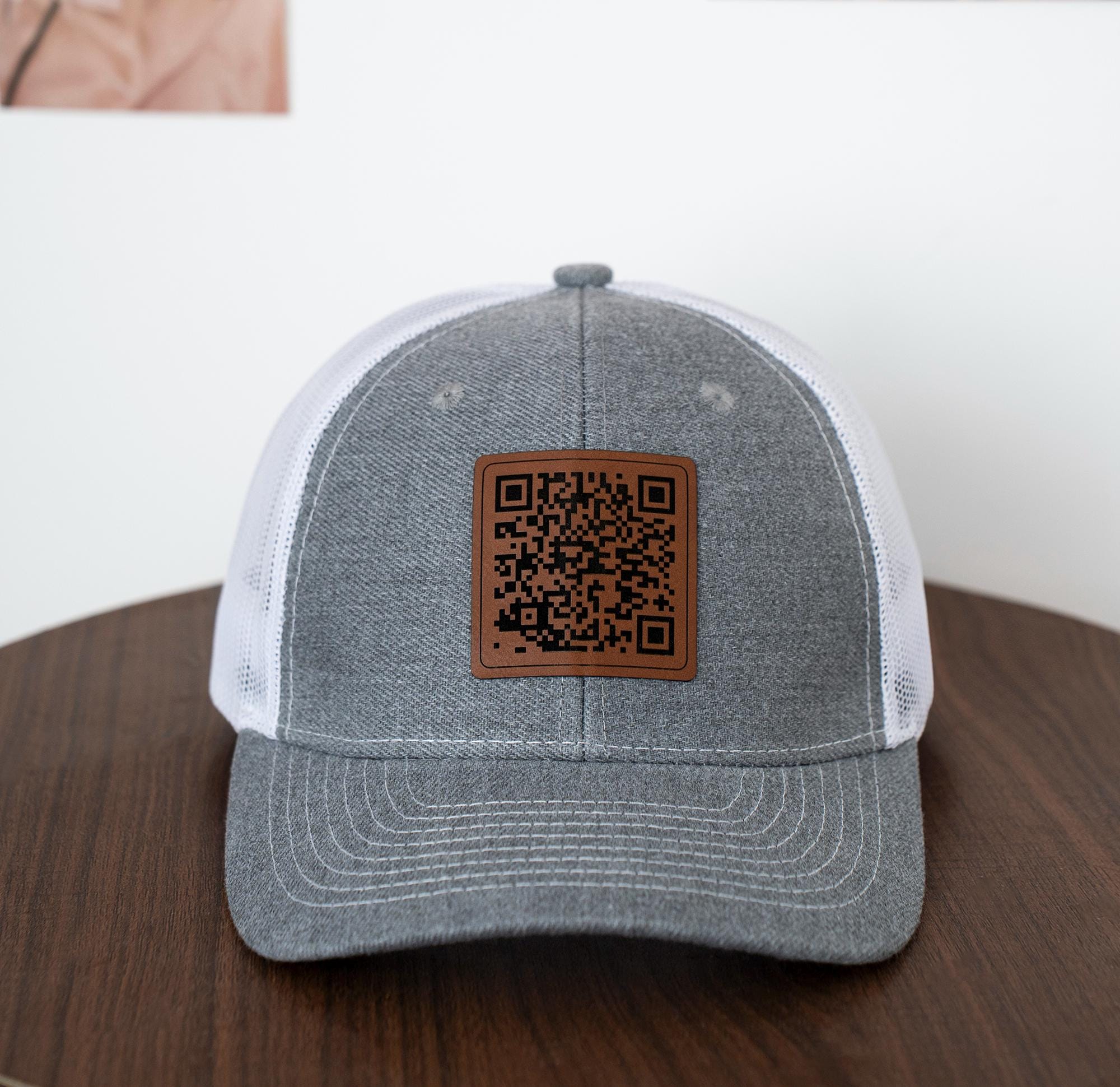 Dad Hat Personalized Trucker Caps Leather Patch Hat QR Code Custom Logo Hats Gift for Dad Summer Hat Outdoor Business Logo Hat 25052301