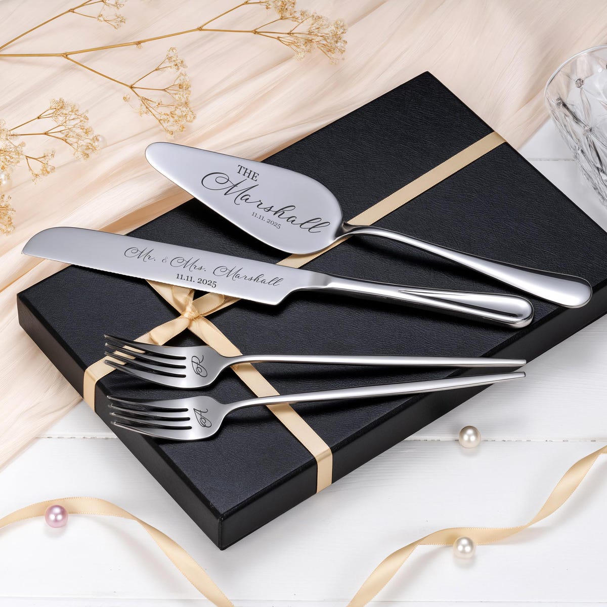 Wedding Cake Set Anniversary Gift Engraved Knife Server Forks Cake Cutting Set Cake Server Set Gold Knife Set Pie Pastry Forks 25082001 - Etsy