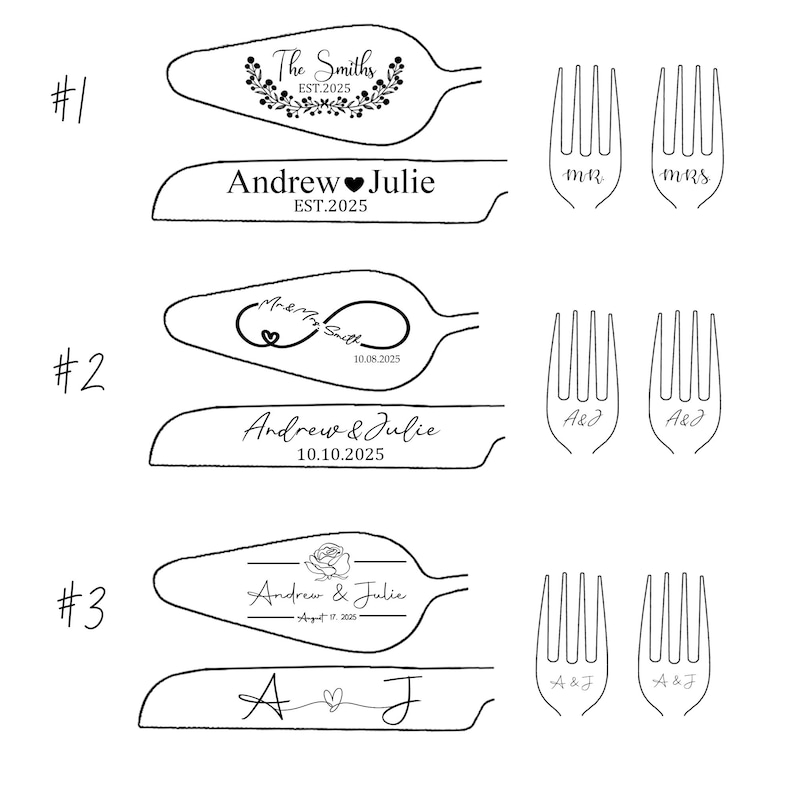 Wedding Cake Set Annisersary Gift Engraved Knife Server Forks Cake Cutting Set Cake Server Set Gold Knife Set Pie Pastry Forks 25082001
