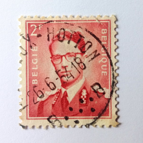 Vintage 2 F francs postage stamp depicting King Baudouin Belgium Belgie Belgique 1950s Collectibles