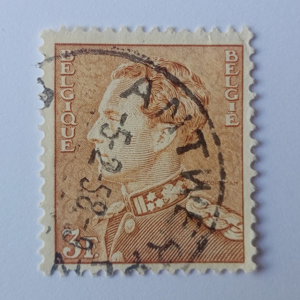 Vintage 3 F franc postage stamp King Leopold III Belgium Belgie Belgique 1950s Collectible