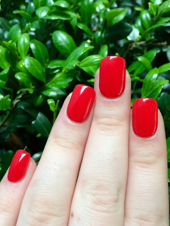 Red Nails Fake Nails False Nails Red Acrylic Nails Etsy