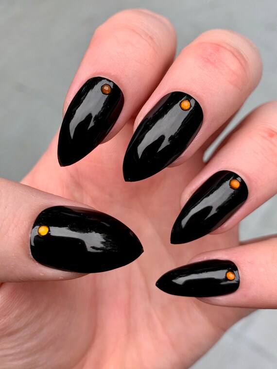 Fake Nails Press On Nails Black Nails Halloween Nails Etsy