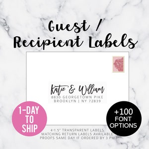 Transparent Guest Labels, Recipient Labels, Wedding Guest Labels _Different Names + Addresses on Each Label Variable Data, 4x1,5"