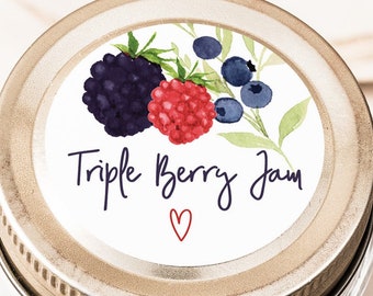 2 Inch Round Triple Berry Jam Jelly Label _ Black Berry, Raspberry and Blueberry _ Ready to ship