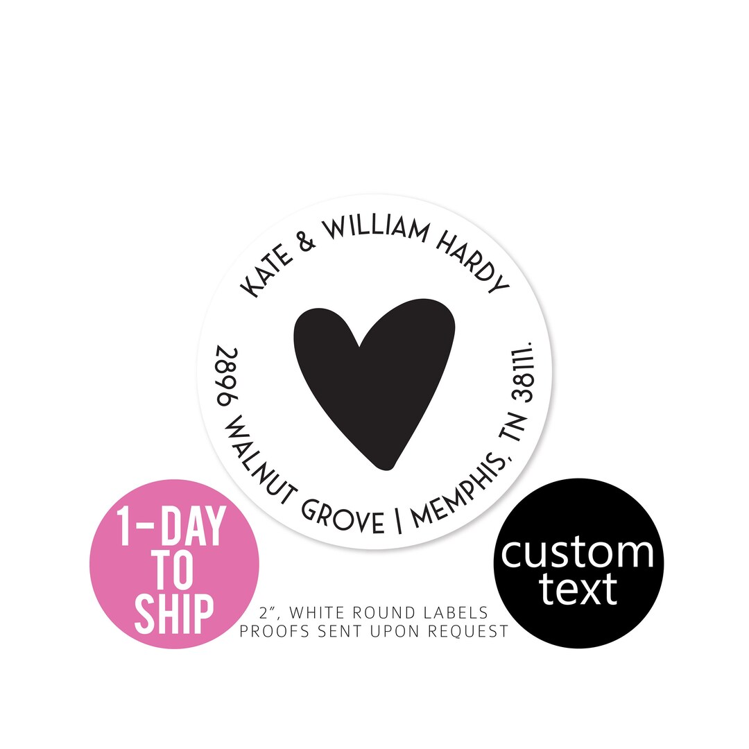 2 Inch Heart Address Label, Round Clear, Love Stickers Etsy
