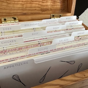 Set of 12 Recipe Card Dividers Wedding Kitchen Shower Gift Couples to match our made with love recipe cards 4x6  Whisk