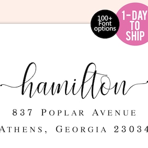 May include: A black and white return address label with the text "hamilton", "837 POPLAR AVENUE", and "ATHENS, GEORGIA 23034".