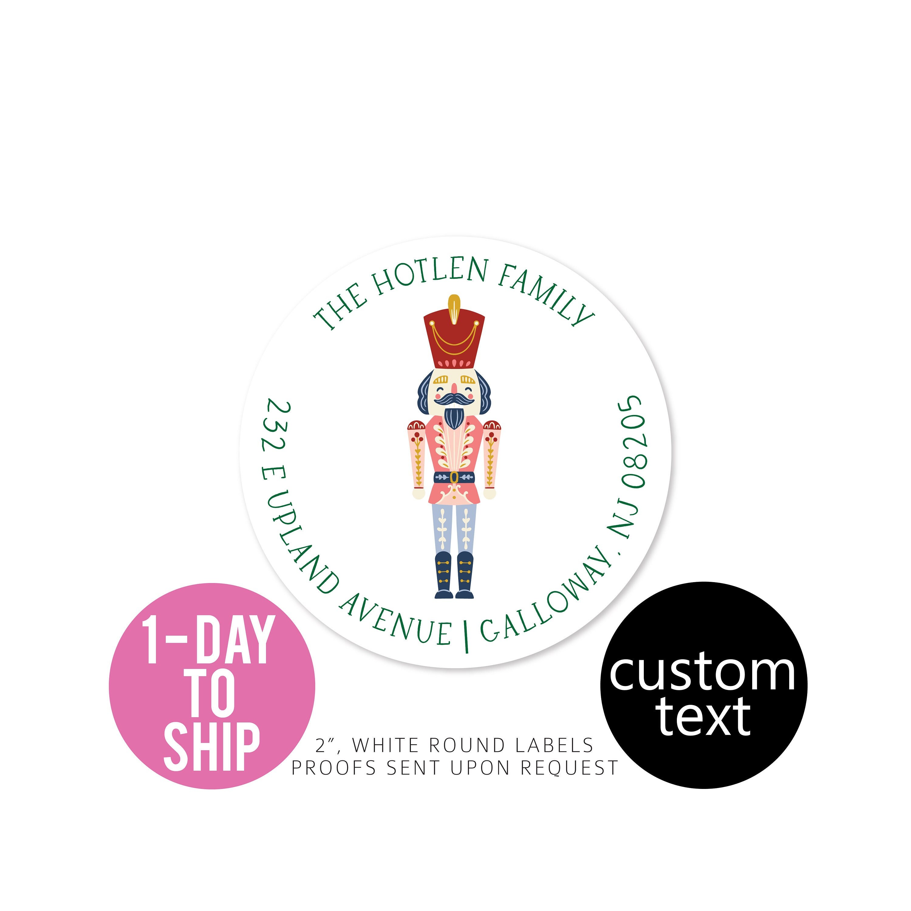 Nutcracker Round Personalized 1 DAY TURNAROUND Address Labels Stickers 2 circle return address round Christmas