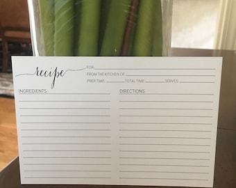 Recipe Cards, Bridal Shower Gift, Set of 25, 4x6, Printed Backside