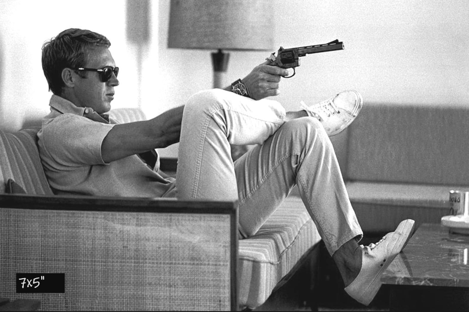 Steve McQueen with a gun photo vintage 1960s movie star | Etsy