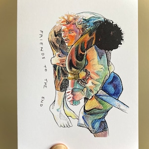 Friends to the End – Frodo & Sam Herr der Ringe, einzigartige Originalkunst-Grußkarte, Briefpapier für jeden Anlass, Freundschaftskarte mit Umschlag