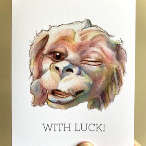 Met geluk! - Falkor Neverending Story Unieke originele kunstwenskaart, alle gelegenheden, gefeliciteerd, St. Paddy's, blanco briefje met envelop