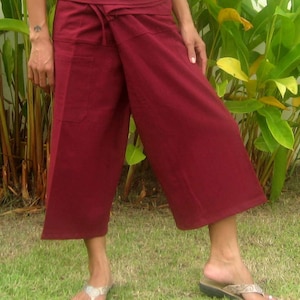 Capri Thai Fisherman Pants * Wrap Yoga Pants * Capri Thai Pants * Hippie Pants * Thai Fisherman Trousers * Massage Pants *Baggy*bordeaux* CF