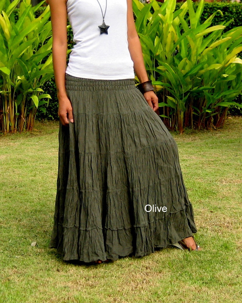 Moxidress Smocked Elastic Waist Ruffle Tiered Maxi Skirt