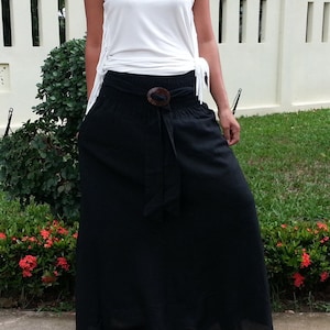 Cotton Maxi Skirt with Coconut Buckle * Boho Skirt * Skirts for Women * Cotton Skirt * Hippie Skirt * Bohemian *Solid Plain Colors* SC-black