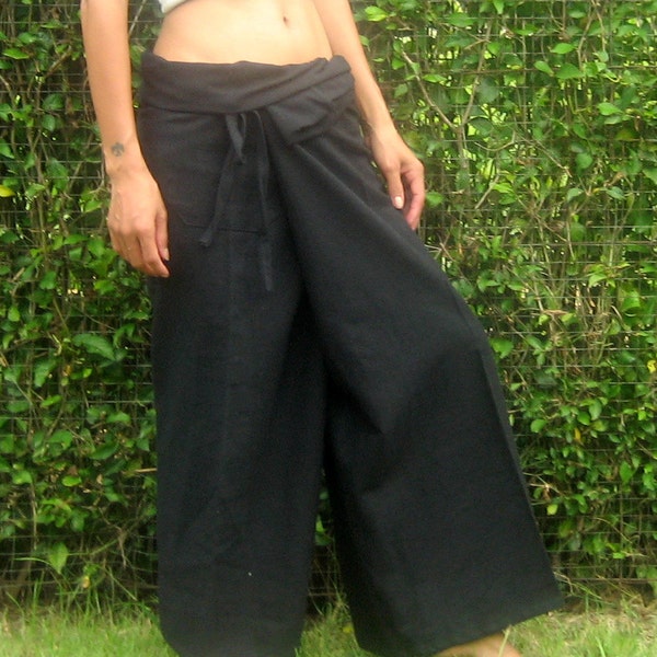 Thai Fisherman Pants * Wrap Yoga Pants * Thai Pants * Maternity Pants * Meditation Pants * Burning Man Pants *Baggy Pants*Festival*Black*LF