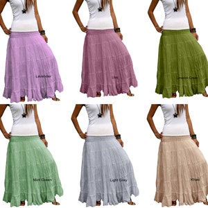 Cotton Maxi Skirt Elastic Smocked Waist Boho Skirt Long Skirts for Women Long Hippie Skirt Bohemian Skirt Tiered Solid ColorSL image 3