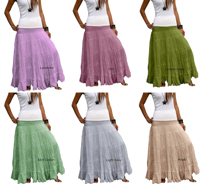 Cotton Maxi Skirt Elastic Smocked Waist Boho Skirt Long Skirts for Women Long Hippie Skirt Bohemian Skirt Tiered Solid ColorSL image 3