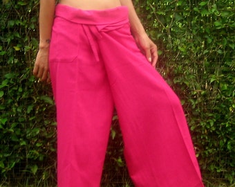 Thai Fisherman Pants * Wrap Yoga Pants * Thai Pants * Maternity Pants * Meditation Pants * Burning Man Pants * Baggy Pants *Festival*Pink*LF