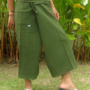 Capri Thai Fisherman Pants * Wrap Yoga Pants * Capri Thai Pants * Hippie Pants * Thai Fisherman Trousers * Massage Pants * Baggy * green *CF