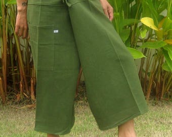 Capri Thai Fisherman Pants * Wrap Yoga Pants * Capri Thai Pants * Hippie Pants * Thai Fisherman Trousers * Massage Pants * Baggy * green *CF