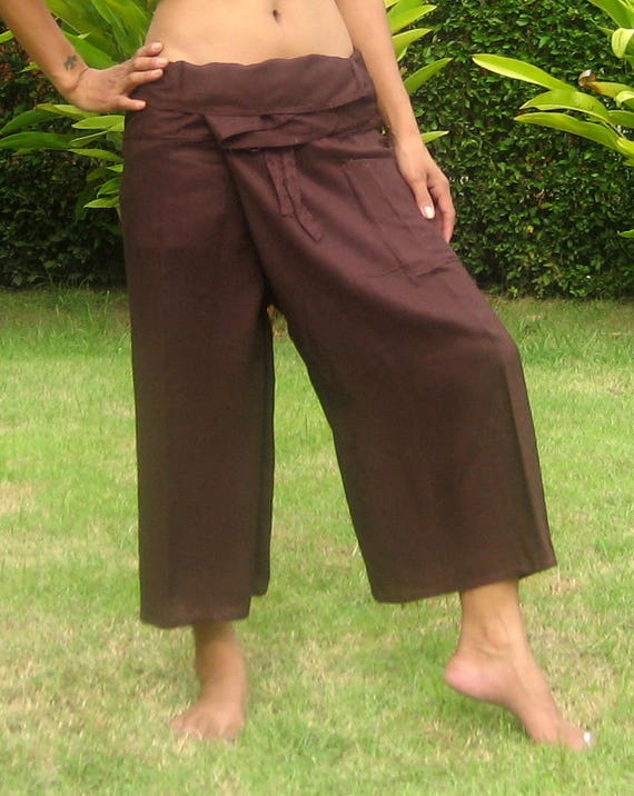 Capri Fisherman Pants Unisex 100% Cotton 3/4 Wrap Trousers