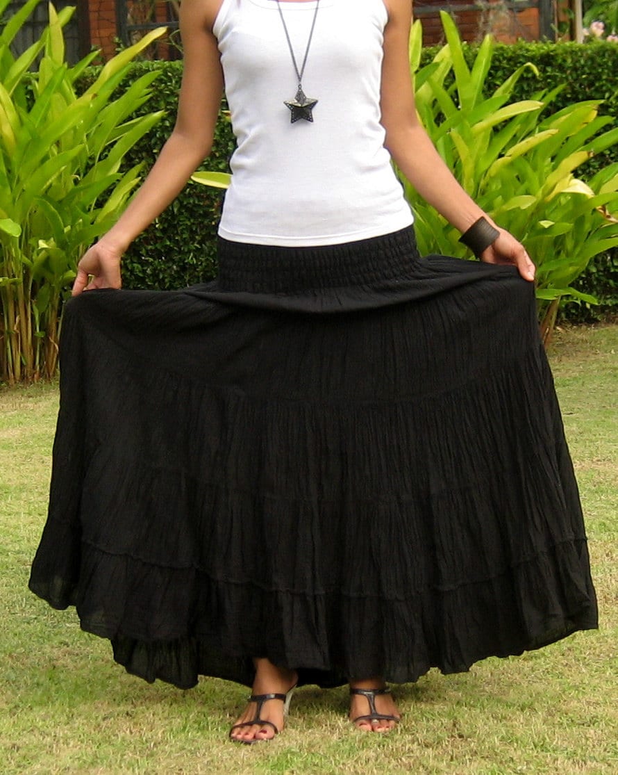 Cotton Maxi Skirt Elastic Smocked Waist Boho Skirt Long Etsy