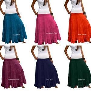 Cotton Maxi Skirt Elastic Smocked Waist Boho Skirt Long Skirts for Women Long Hippie Skirt Bohemian Skirt Tiered Solid ColorSL image 2