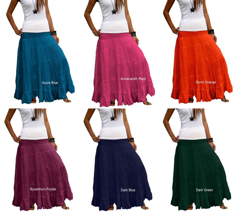 Cotton Maxi Skirt Elastic Smocked Waist Boho Skirt Long Skirts for Women Long Hippie Skirt Bohemian Skirt Tiered Solid ColorSL image 2