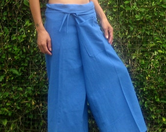 Thai Fisherman Pants * Wrap Yoga Pants * Thai Pants * Maternity Pants * Meditation Pants * Burning Man Pants * Baggy Pants *Festival*Blue*LF