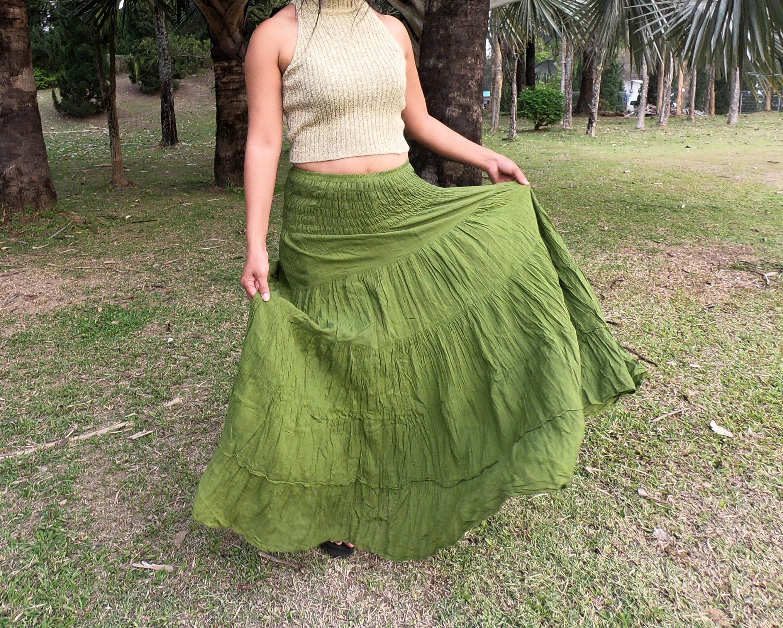 Cotton Maxi Skirt * Long Skirts for Women * Tiered Skirt * Boho Skirt * Gypsy Skirt * Long Hippie Skirt * Bohemian Skirt * SL - Fern Green