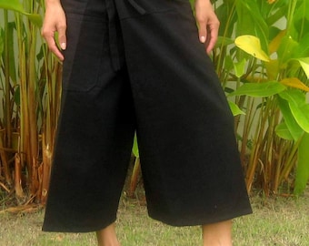 Capri Thai Fisherman Pants * Wrap Yoga Pants * Capri Thai Pants * Hippie Pants * Thai Fisherman Trousers * Massage Pants * Baggy * black *CF