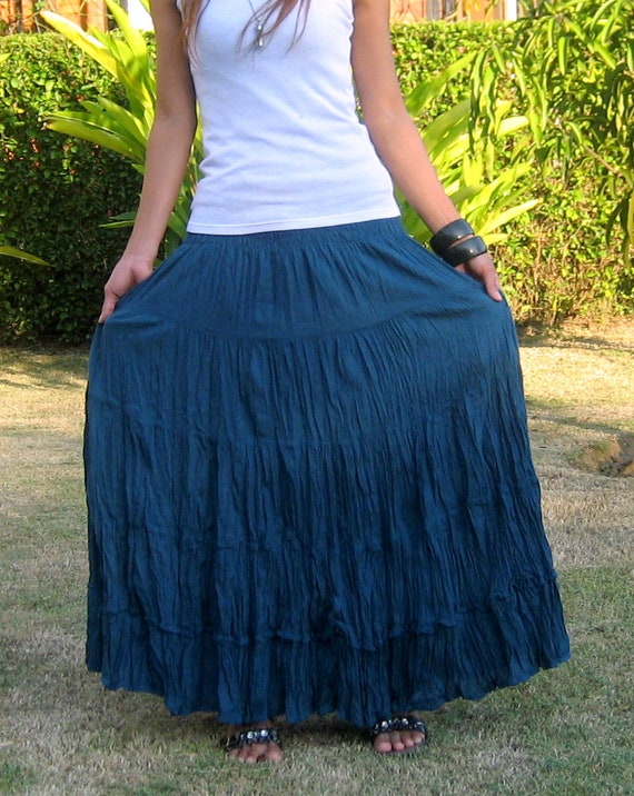 Long Maxi Skirt * Tiered Skirt * Hippie Skirt * Bohemian Skirt * Boho Skirt * Crinkle Skirt * Plus Size Clothing * SL blue Long Maxi Skirt * Tiered Skirt * Hippie Skirt * Bohemian Skirt * Boho Skirt * Crinkle Skirt * Plus Size Clothing * SL blue