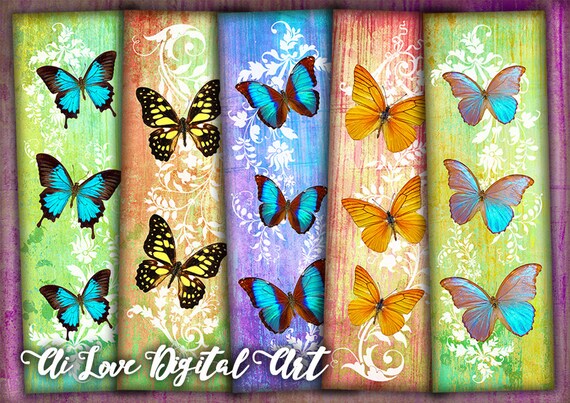 Butterfly bookmark printable digital collage sheet instant | Etsy