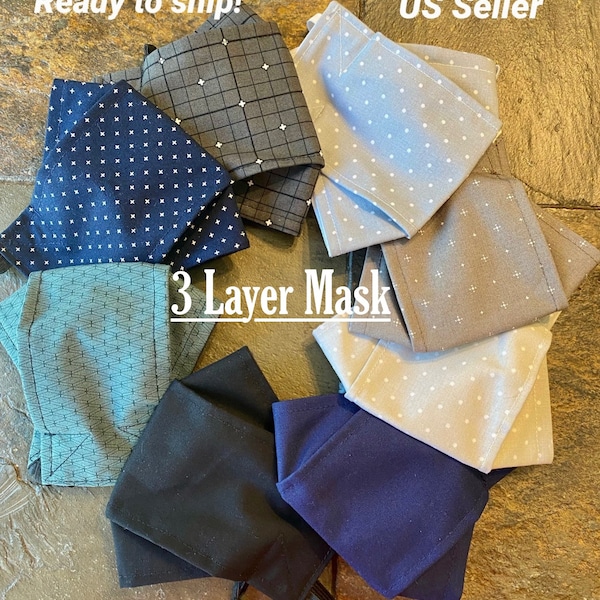 3 Layer Business 3D Face Mask with Adjustable Elastics, Limits fog for glasses wearers,  Handmade Washable US Seller Ready to ship Men Women