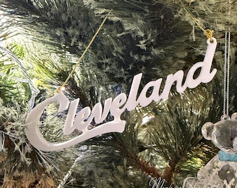 Adorno navideño con la tipografía de Cleveland / Decoración emblemática de Ohio