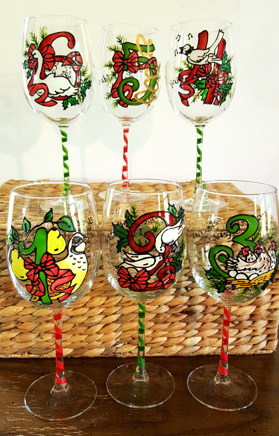 12 Days of Christmas Wine Glasses Hand Painted Holiday Etsy
