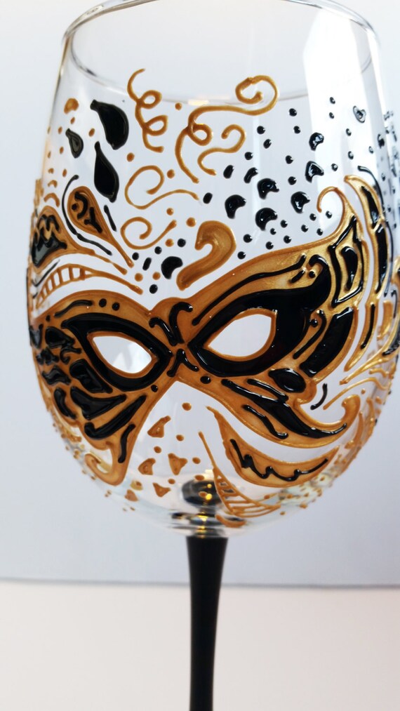 Items similar to Mardi Gras Wine Glasses Hand Painted Masquerade
