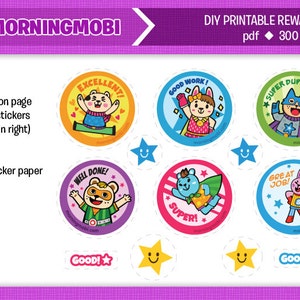 Animal super heroes theme reward stickers - DIY Printable - Instant Download