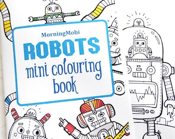 10 Hojas para colorear - Mini libro para colorear Robots - Imprimible - DESCARGA INSTANTE