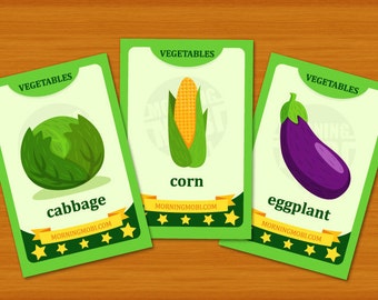 Printable vegetables flashcards 4"x6" set of 12 for teaching, decorating kids room or scrapbooking - INSTANT DOWNLOAD