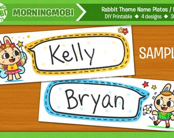 Rabbit theme name plates or labels - Classroom decor - DIY Printable - Instant Download