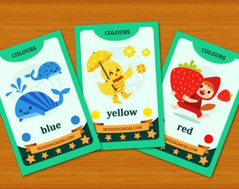 Printable cute color flashcards 4"x6" - INSTANT DOWNLOAD